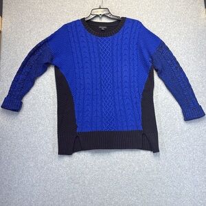 Metaphor Blue and Black Crew Neck Sweater with Cable Knit